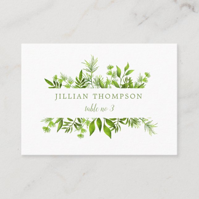 Greenery Leaves Minimal Wedding Place Card (Front)