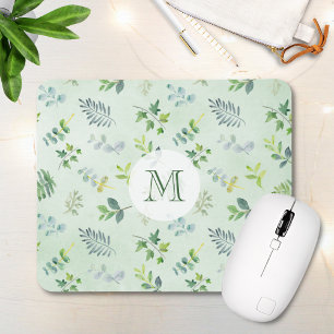 Greenery Leaves Monogram Personalised Mouse Pad