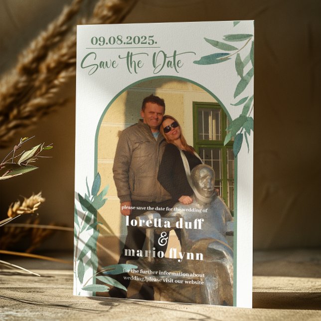 Greenery Leaves Photo Arch Save the date Invitation (Creator Uploaded)