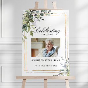 Greenery Leaves  & Photo Memorial Funeral  Poster