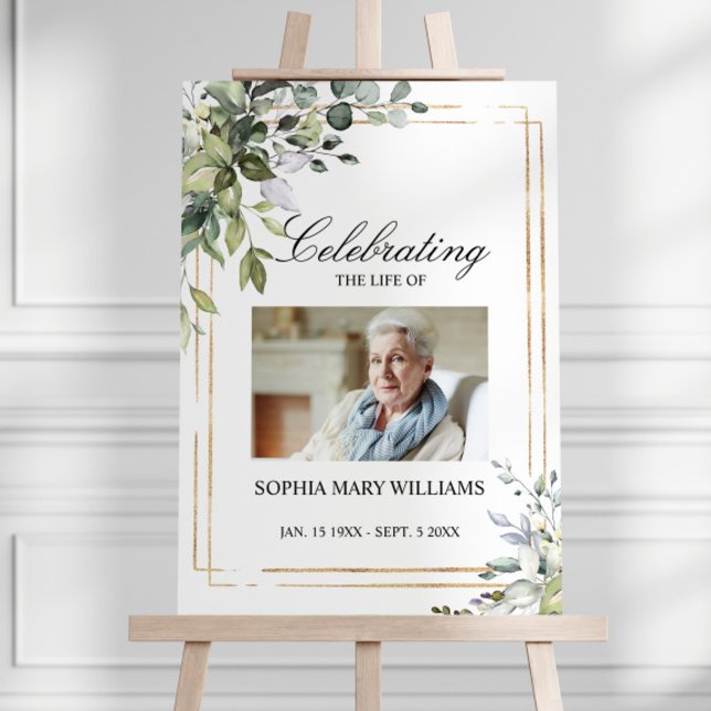 Greenery Leaves  & Photo Memorial Funeral  Poster (Creator Uploaded)