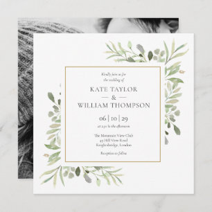 Greenery Leaves Photo Wedding Invitation