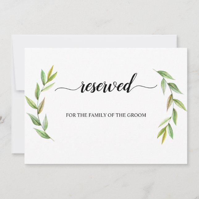Greenery Leaves Reserved Wedding Seating Sign Invitation (Front)