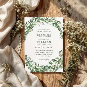 Greenery Leaves Rustic Elegant QR Code Wedding Invitation