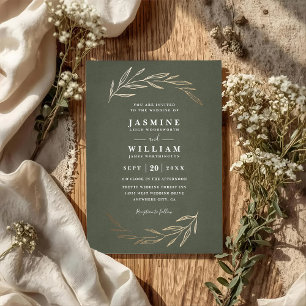 Greenery Leaves Rustic Elegant QR Code Wedding Invitation