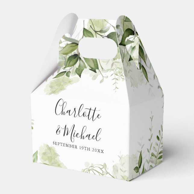 Greenery Leaves Signature Script Wedding Favour Box (Front Side)