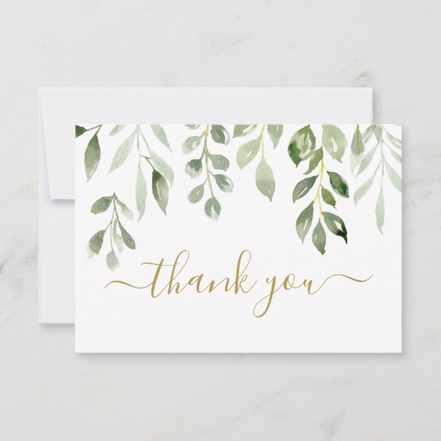Greenery leaves thank you Note Card (Front)