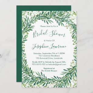 Greenery Leaves Watercolor Bridal Shower Invitation