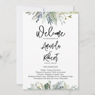 Greenery Leaves Wedding Ceremony Program Invitation