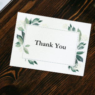 Greenery Leaves & White Floral Elegant Thank You  Card