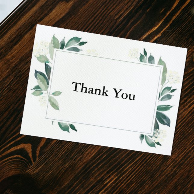 Greenery Leaves & White Floral Elegant Thank You  Card (Creator Uploaded)