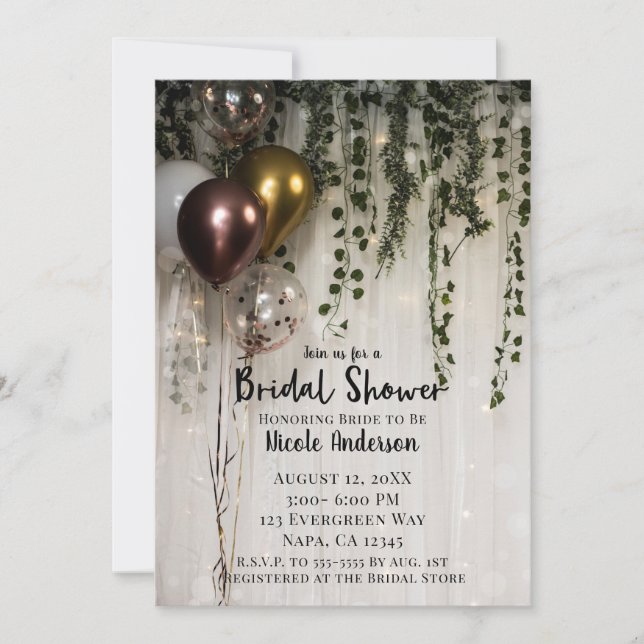 Greenery Leaves White Lights Rustic Bridal Shower Invitation (Front)