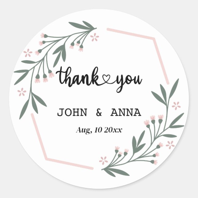 Greenery Leaves Wreath Wedding Favour Thank You Classic Round Sticker (Front)
