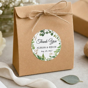 Greenery Leaves Wreath Wedding Favour Thank You Classic Round Sticker