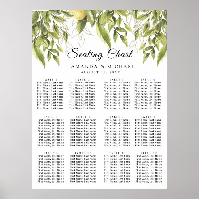 Greenery Lemons Rustic Wedding Seating Charts (Front)