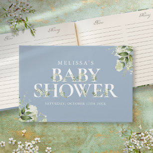 Greenery Letter Dusty Blue Baby Shower Guest Book