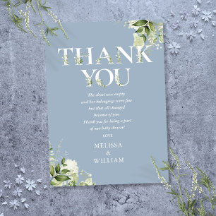 Greenery Letter Dusty Blue Baby Shower Poem Thank You Card