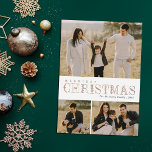 Greenery Letters 3 Photo Collage Christmas<br><div class="desc">This beautiful holiday three photo collage card features lettering designed with greenery / foliage accents (flowers and leaves), which reads, "Merriest Christmas" in real foil over a white background. Foil is available in gold, rose gold, or silver. The background colour can be customised, if desired. The back of the card...</div>