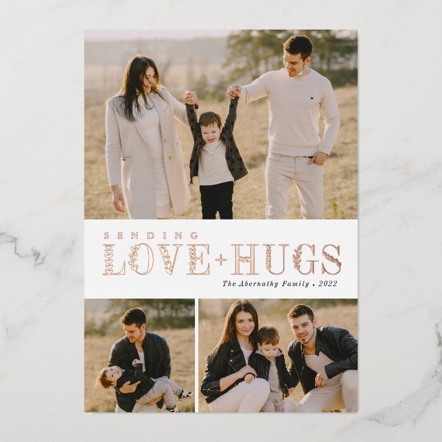 Greenery Letters 3 Photo Collage Love Hugs  (Front)