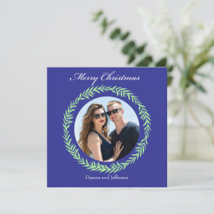Greenery Light Green Leaf Wreath encloses photo Holiday Card