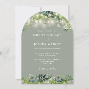 Greenery Lights Arch Sage Green QR Code Wedding Invitation