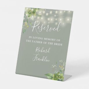 Greenery Lights Sage Green Memory Reserved Wedding Pedestal Sign