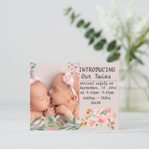 Greenery lily flowers mum of twinbaby announcement postcard