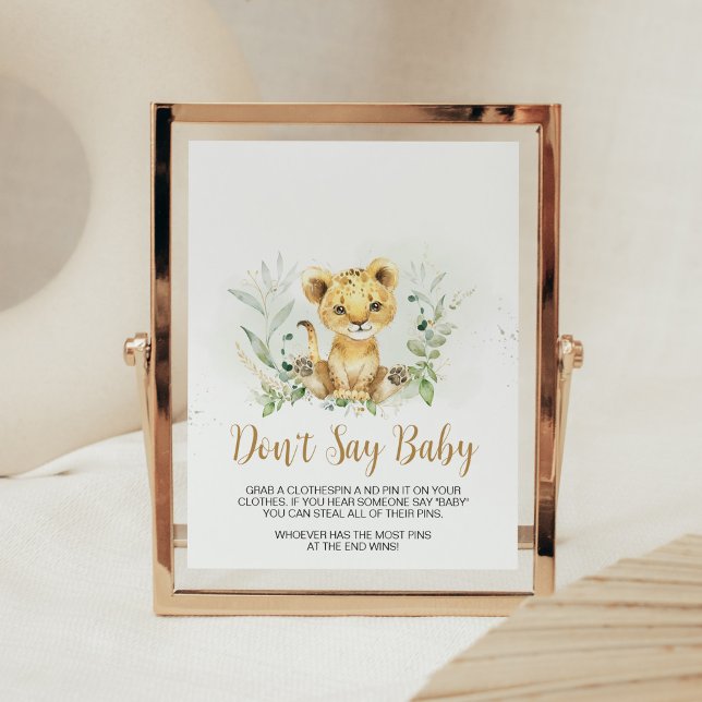 Greenery Lion Baby Shower Don't Say Baby Poster (Gender Neutral Lion Jungle Baby Shower Don't Say Baby Sign)