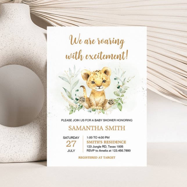 Greenery Lion Baby Shower Invitation (Gender Neutral Lion Jungle Baby Shower Invitation)