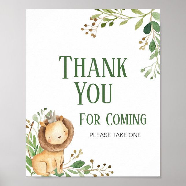 Greenery Lion Baby Shower Thank you for coming Poster (Front)