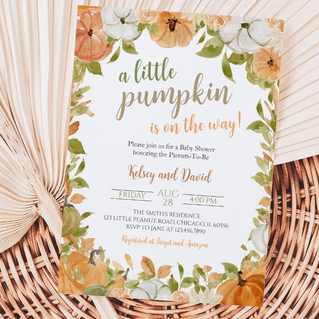 Greenery Little Pumpkin Baby Shower Invitation (Creator Uploaded)