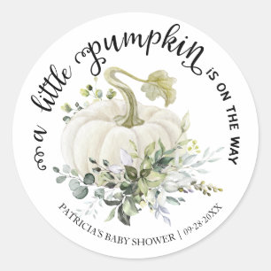 Greenery Little Pumpkin Fall Baby Shower Classic Round Sticker