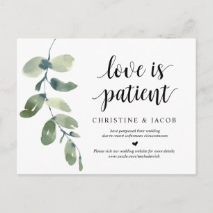 Greenery, Love is Patient, Wedding Postponed Postcard