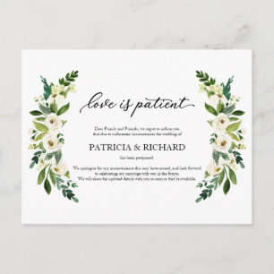 Greenery Love Is Patient Wedding Postponement Postcard
