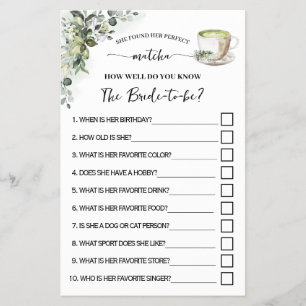 Greenery Matcha How Well Do You Know Her Game Card