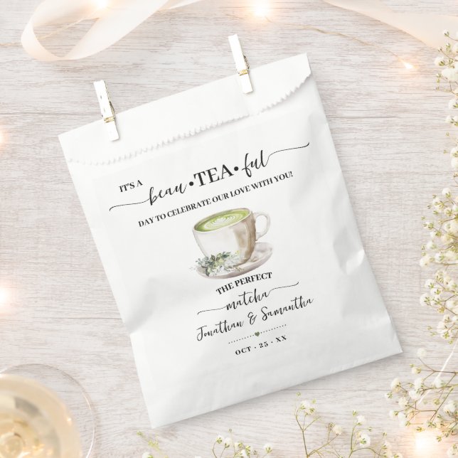 Greenery Matcha Tea Wedding Favor Bags (Clipped)