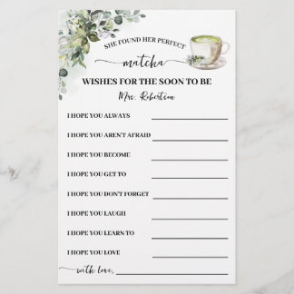 Greenery Matcha Wishes for the Soon to be Mrs Card