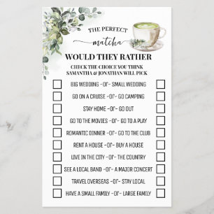 Greenery Matcha Would They Rather Shower Game Card