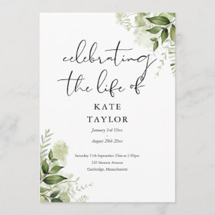 Greenery Memorial Funeral Order Of Service  Programme