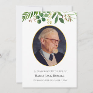 Greenery memorial photo card, yellow gold border
