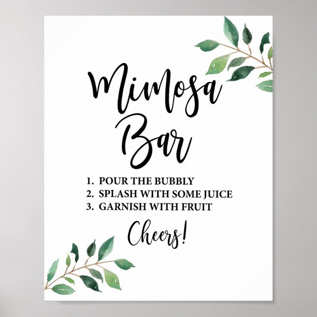 Greenery Mimosa Bar Wedding or Party Sign (Front)