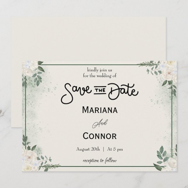 Greenery Minimal Save The Date Invitation (Front/Back)