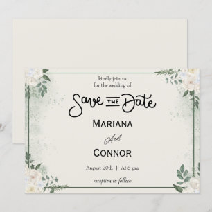 Greenery Minimal Save The Date Invitation