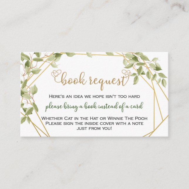 Greenery Minimalist Gold Frame Books For Baby Business Card (Front)