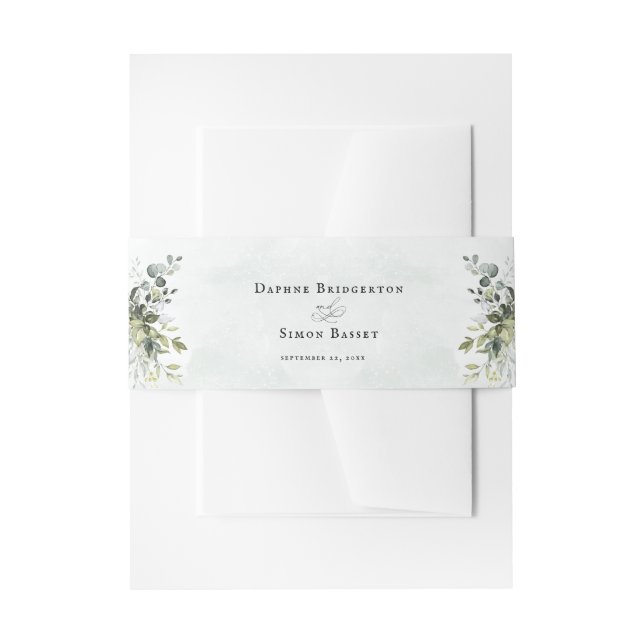 Greenery Minimalist Script Wedding Invitation Belly Band (Front Example)
