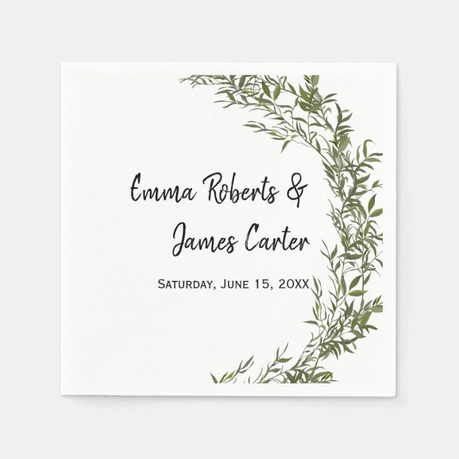 Greenery Minimalist Script Wedding Napkins (Front)