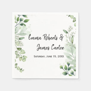 Greenery Minimalist Script Wedding Napkins