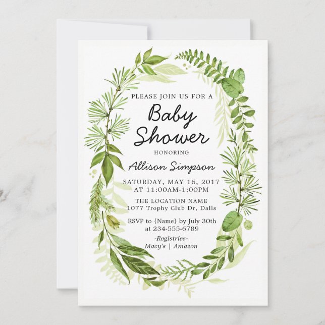 Greenery Modern Baby Shower Invitation Card (Front)