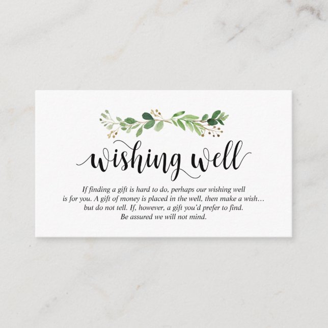 Greenery, Modern Black, Wedding Wishing Well Enclosure Card (Front)