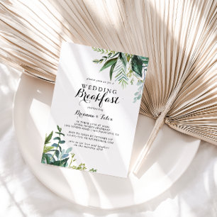 Greenery Modern Calligraphy Wedding Breakfast Invitation